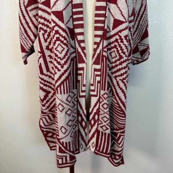 Peruvian Connection Red Aztec Open Cardigan Sweater Sz Medium Pima Cotton Boho - Picture 4 of 14